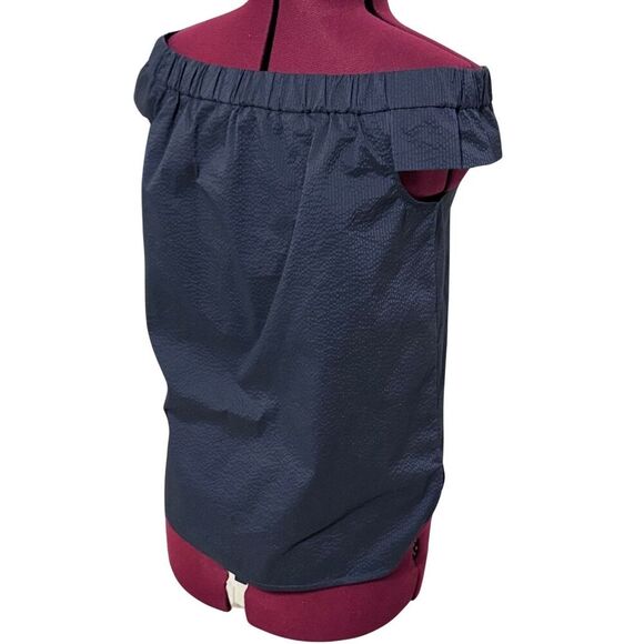 TIBI Off-the-Shoulder Sleeveless Cap Sleeve Blouse Top Curved Hemline Navy EUC 6 - Picture 5 of 7